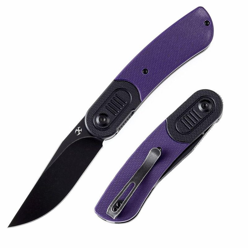 Reverie T2025B5 Black Stonewashed 154CM Blade Black and Purple G10 Handle Design by Justin Lundquist | Folding Pocket Knives