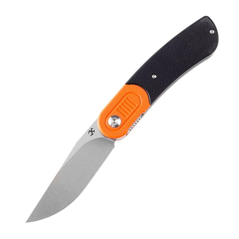 Reverie T2025B8 Stonewashed 154CM Blade Orange and Black G10 Handle Design by Justin Lundquist | Folding Pocket Knives