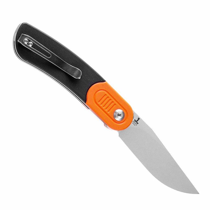 Reverie T2025B8 Stonewashed 154CM Blade Orange and Black G10 Handle Design by Justin Lundquist | Folding Pocket Knives