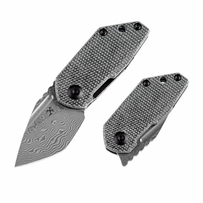 RIO Flipper Knife Black Micarta Handle (1.56” Damascus Blade) 4T5 Design-K3044D1 | Folding Pocket Knives