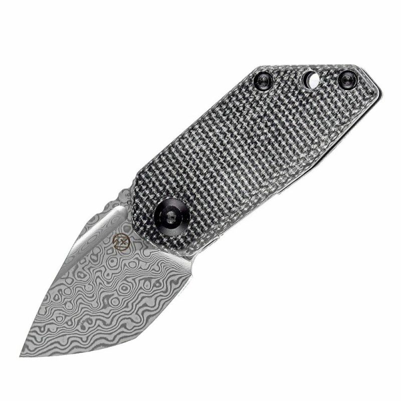 RIO Flipper Knife Black Micarta Handle (1.56” Damascus Blade) 4T5 Design-K3044D1 | Folding Pocket Knives