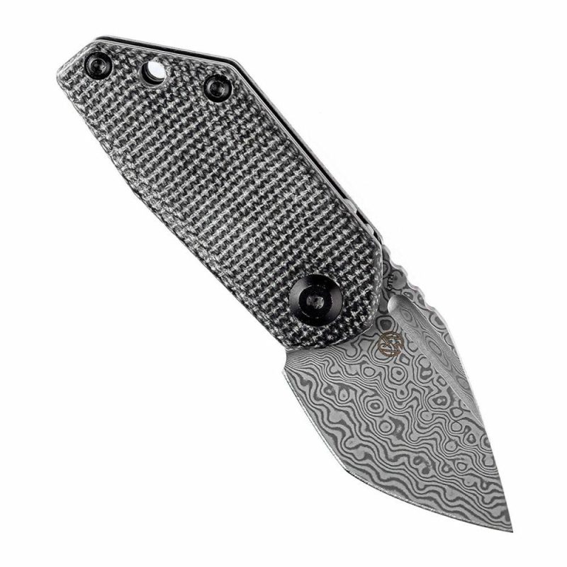 RIO Flipper Knife Black Micarta Handle (1.56” Damascus Blade) 4T5 Design-K3044D1 | Folding Pocket Knives