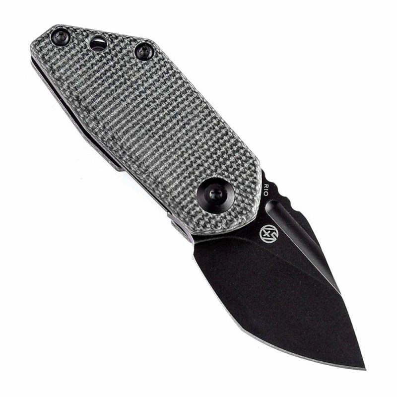 RIO Flipper Knife Black Micarta Handle (1.56” M390 Blade)4T5 Design-K3044A3 | Folding Pocket Knives