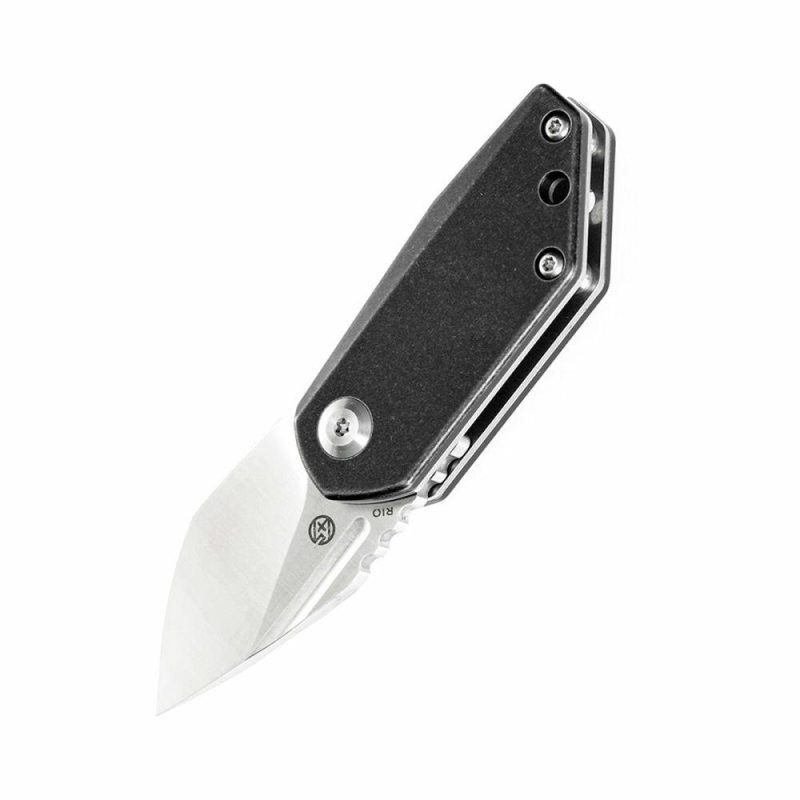 RIO Flipper Knife Black Titanium Handle (1.56” M390 Blade)4T5 Design-K3044A1 | Folding Pocket Knives