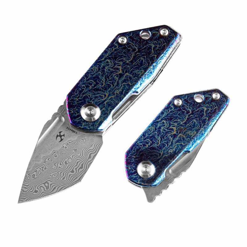 RIO Flipper Knife Lightning Strike Titanium Handle (1.56” Damascus Blade) 4T5 Design-K3044D2 | Folding Pocket Knives