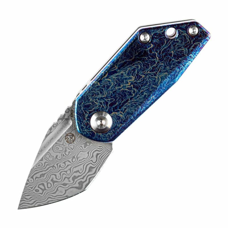 RIO Flipper Knife Lightning Strike Titanium Handle (1.56” Damascus Blade) 4T5 Design-K3044D2 | Folding Pocket Knives