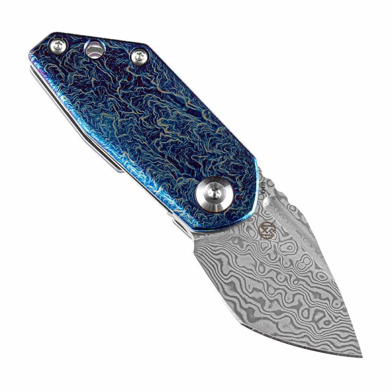 RIO Flipper Knife Lightning Strike Titanium Handle (1.56” Damascus Blade) 4T5 Design-K3044D2 | Folding Pocket Knives