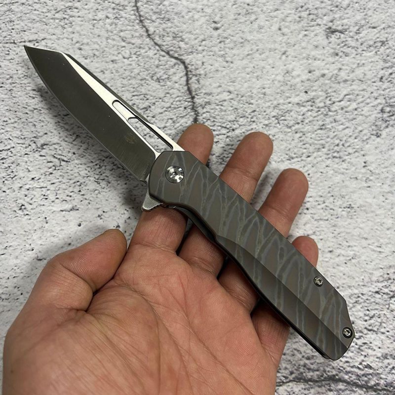 Shard K1006A15 Satin CPM-S35VN Blade Tiger Stripe Flamed Titanium Handle With Kim Ning Design | Folding Pocket Knives