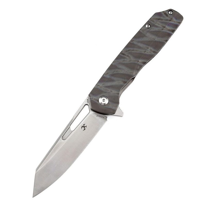 Shard K1006A15 Satin CPM-S35VN Blade Tiger Stripe Flamed Titanium Handle With Kim Ning Design | Folding Pocket Knives