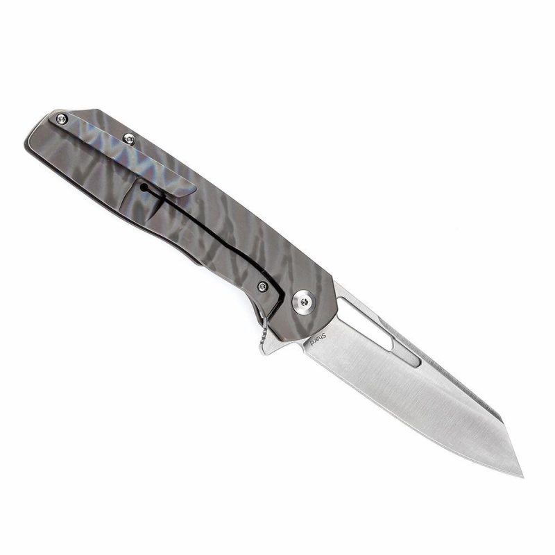 Shard K1006A15 Satin CPM-S35VN Blade Tiger Stripe Flamed Titanium Handle With Kim Ning Design | Folding Pocket Knives