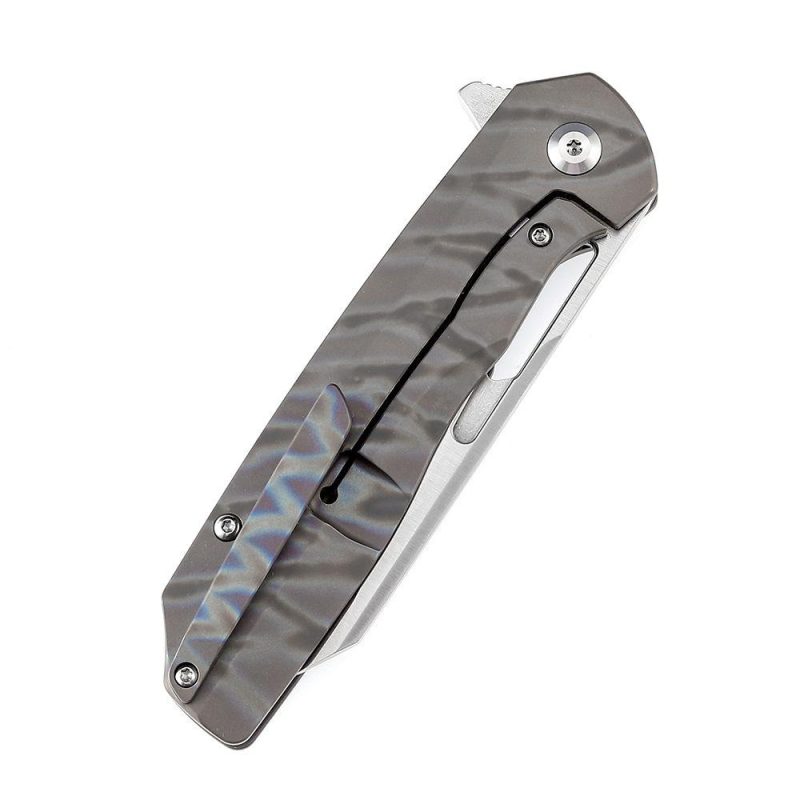 Shard K1006A15 Satin CPM-S35VN Blade Tiger Stripe Flamed Titanium Handle With Kim Ning Design | Folding Pocket Knives