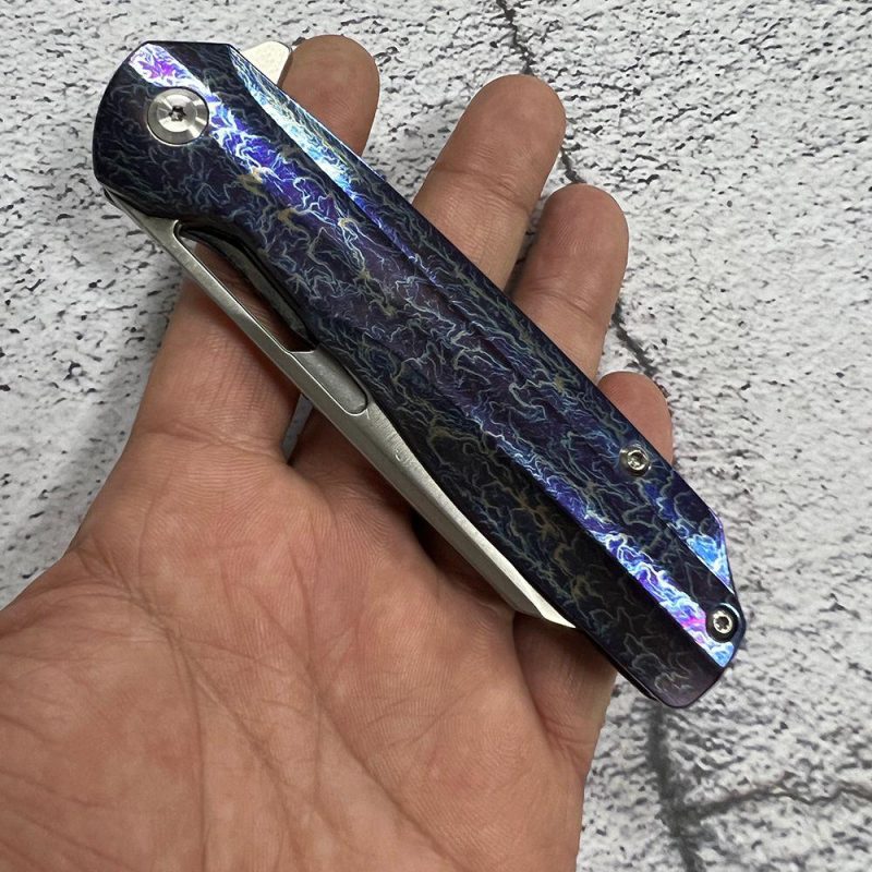 Shard K1006A16 Satin CPM-S35VN Blade Lightning Strike Anodized Titanium Handle With Kim Ning Design | Folding Pocket Knives