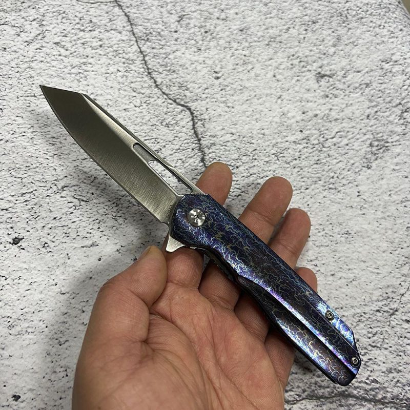 Shard K1006A16 Satin CPM-S35VN Blade Lightning Strike Anodized Titanium Handle With Kim Ning Design | Folding Pocket Knives