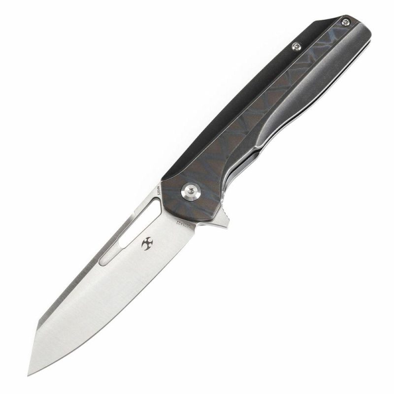 Shard K1006A22 Satin CPM-S35VN Blade Tiger Stripe Flamed Titanium + Black Stonewashed Titanium Handle With Kim Ning Design | Folding Pocket Knives