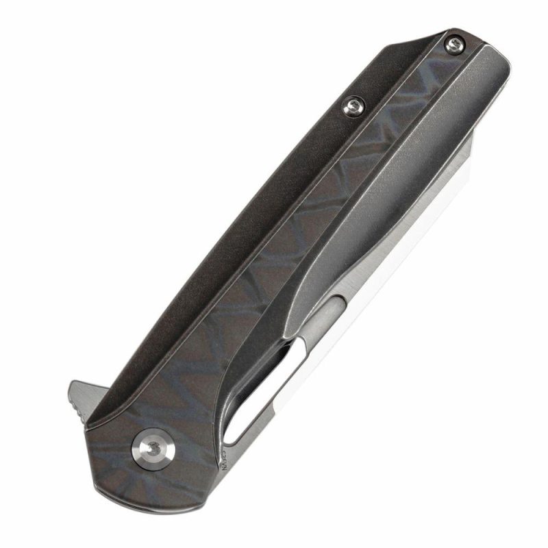 Shard K1006A22 Satin CPM-S35VN Blade Tiger Stripe Flamed Titanium + Black Stonewashed Titanium Handle With Kim Ning Design | Folding Pocket Knives