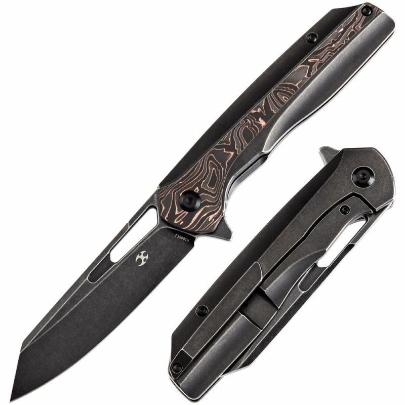 Shard K1006C1 Blackwashed CPM S35VN Blade Blackwashed Titanium and Copper Carbon Fiber Handle With Kim Ning Design | Folding Pocket Knives