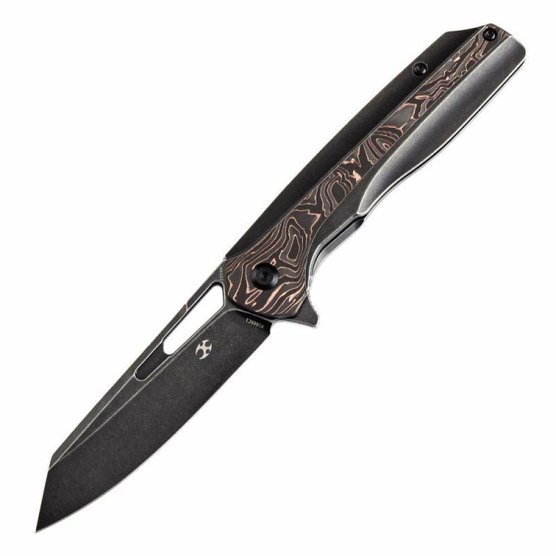 Shard K1006C1 Blackwashed CPM S35VN Blade Blackwashed Titanium and Copper Carbon Fiber Handle With Kim Ning Design | Folding Pocket Knives