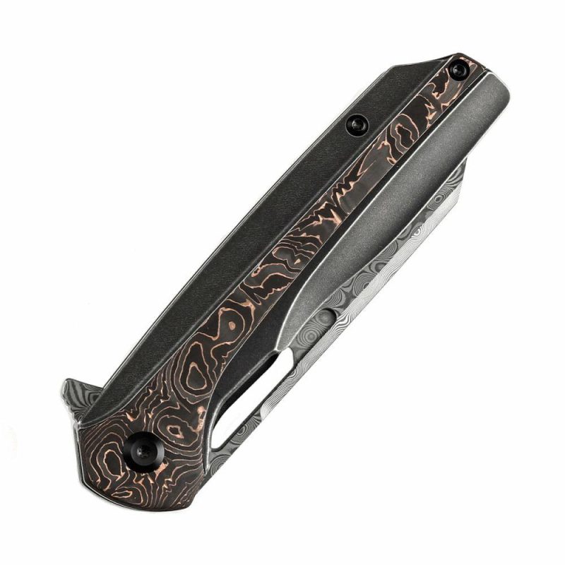 Shard K1006C2 Damascus Blade Blackwashed Titanium and Copper Carbon Fiber Handle With Kim Ning Design | Folding Pocket Knives