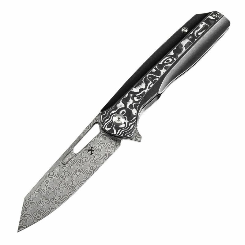 Shard K1006C3 Damascus Blade Black White Nebula Carbon Fiber Handle With Kim Ning Design | Folding Pocket Knives