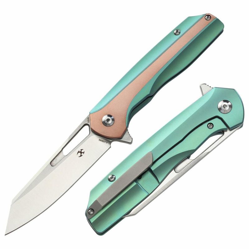 Shard Thumb Hole/Flipper Knife Anodized Copper Handle (3.50” CPM-S35VN Blade)Kim Ning Design-K1006A6 | Folding Pocket Knives