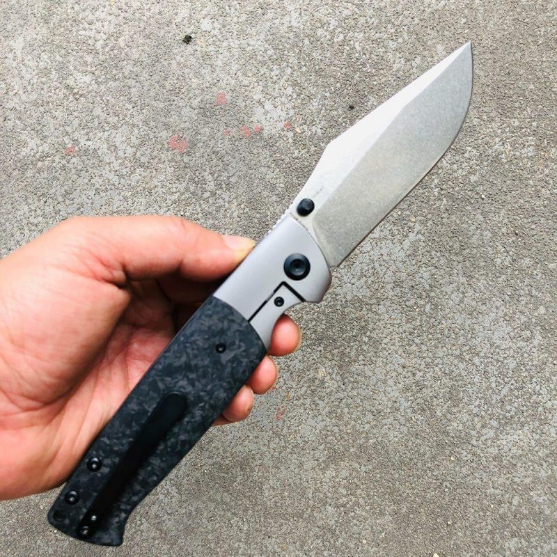 Shikari K1027A1 CPM-20CV Blade Shred Carbon Fiber Handle with Titanium Bolster Morgan Koens Dessign Black | Folding Pocket Knives