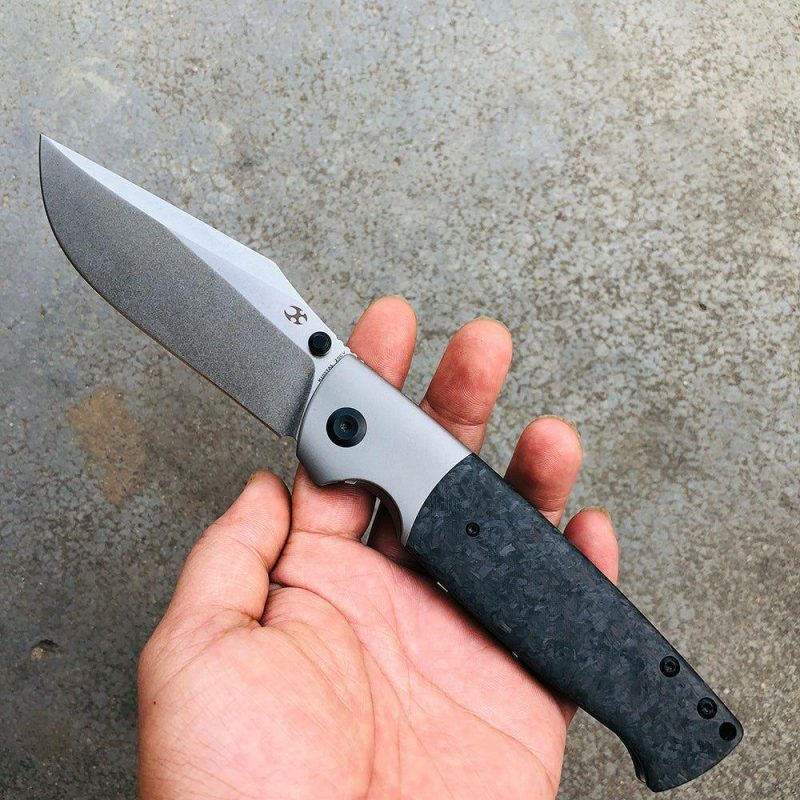 Shikari K1027A1 CPM-20CV Blade Shred Carbon Fiber Handle with Titanium Bolster Morgan Koens Dessign Black | Folding Pocket Knives