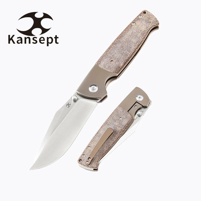 Shikari K1027A2 CPM-20CV Blade Brown Micarta Handle with Titanium Bolster Morgan Koens Dessign Brown | Folding Pocket Knives