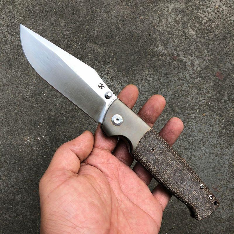 Shikari K1027A2 CPM-20CV Blade Brown Micarta Handle with Titanium Bolster Morgan Koens Dessign Brown | Folding Pocket Knives