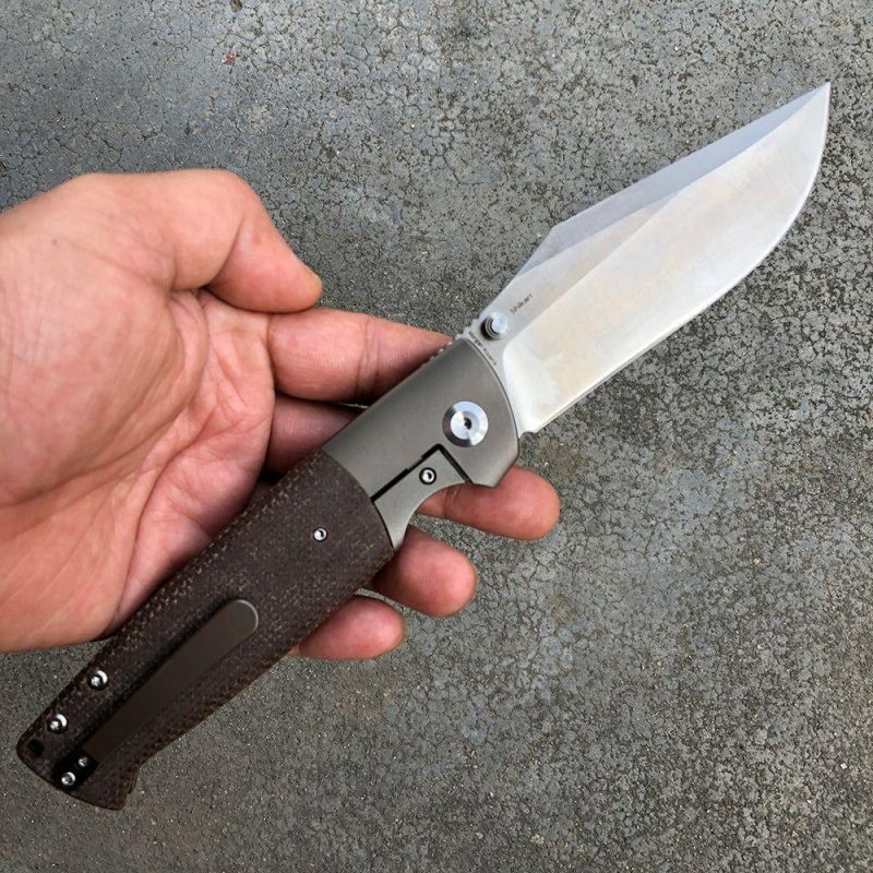 Shikari K1027A2 CPM-20CV Blade Brown Micarta Handle with Titanium Bolster Morgan Koens Dessign Brown | Folding Pocket Knives