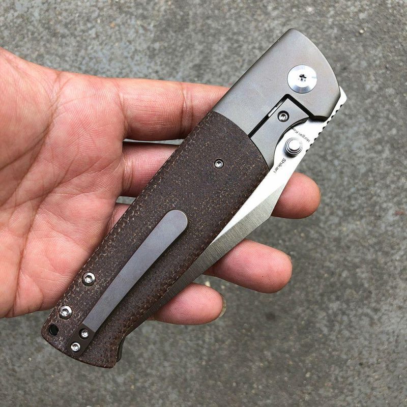 Shikari K1027A2 CPM-20CV Blade Brown Micarta Handle with Titanium Bolster Morgan Koens Dessign Brown | Folding Pocket Knives