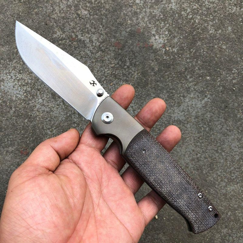 Shikari K1027A2 CPM-20CV Blade Brown Micarta Handle with Titanium Bolster Morgan Koens Dessign Brown | Folding Pocket Knives