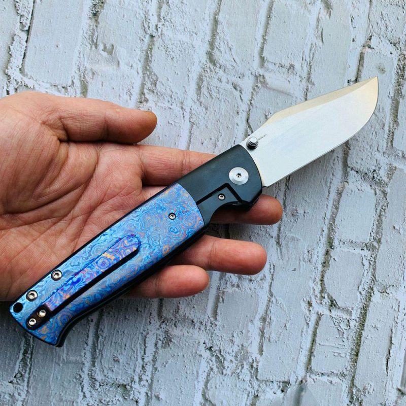 Shikari K1027A5 CPM-20CV Blade Black Anodized Titanium + Timascus +timascus clip Handle with Morgan KoensDessign | Folding Pocket Knives