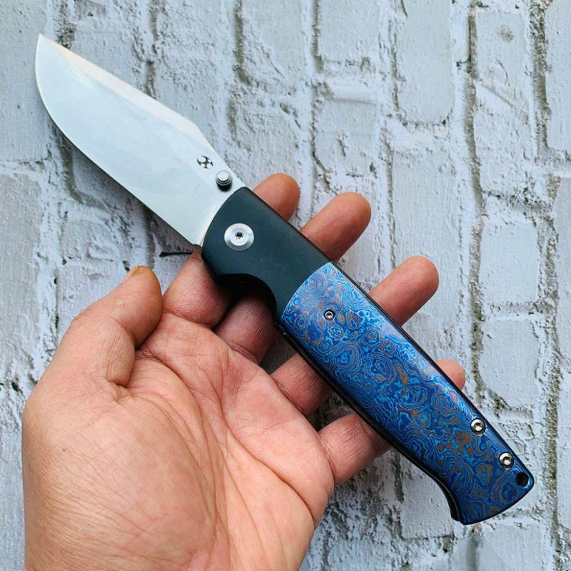 Shikari K1027A5 CPM-20CV Blade Black Anodized Titanium + Timascus +timascus clip Handle with Morgan KoensDessign | Folding Pocket Knives