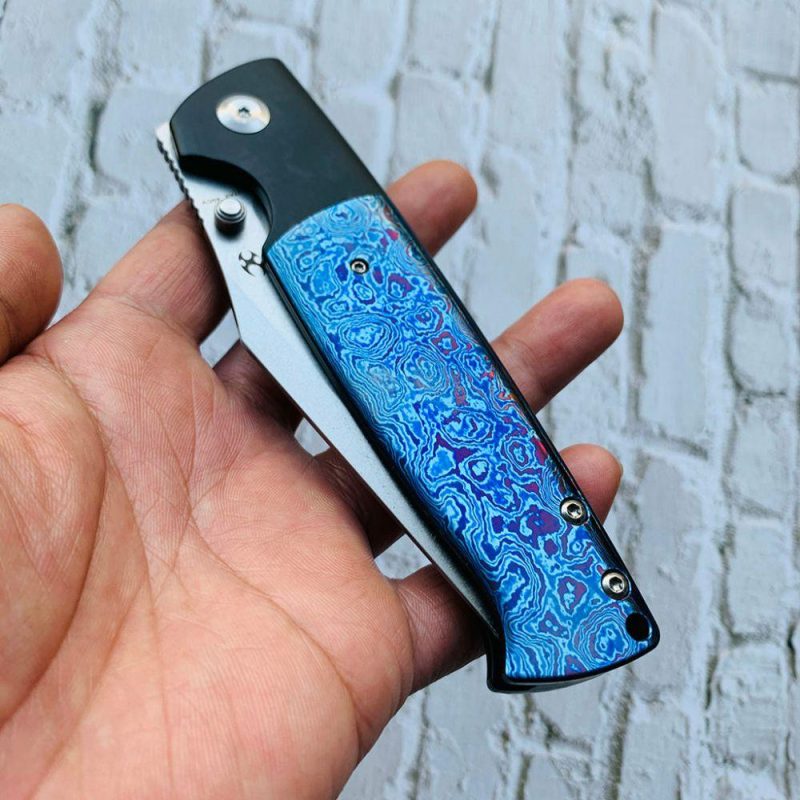 Shikari K1027A5 CPM-20CV Blade Black Anodized Titanium + Timascus +timascus clip Handle with Morgan KoensDessign | Folding Pocket Knives