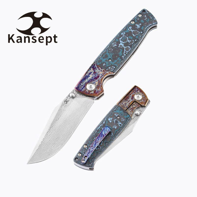 Shikari K1027A6 Damascus Blade Artic Storm Fat Carbon Handle with Timascus Bolster Morgan Koens Dessign Blue | Folding Pocket Knives