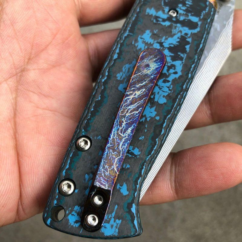 Shikari K1027A6 Damascus Blade Artic Storm Fat Carbon Handle with Timascus Bolster Morgan Koens Dessign Blue | Folding Pocket Knives