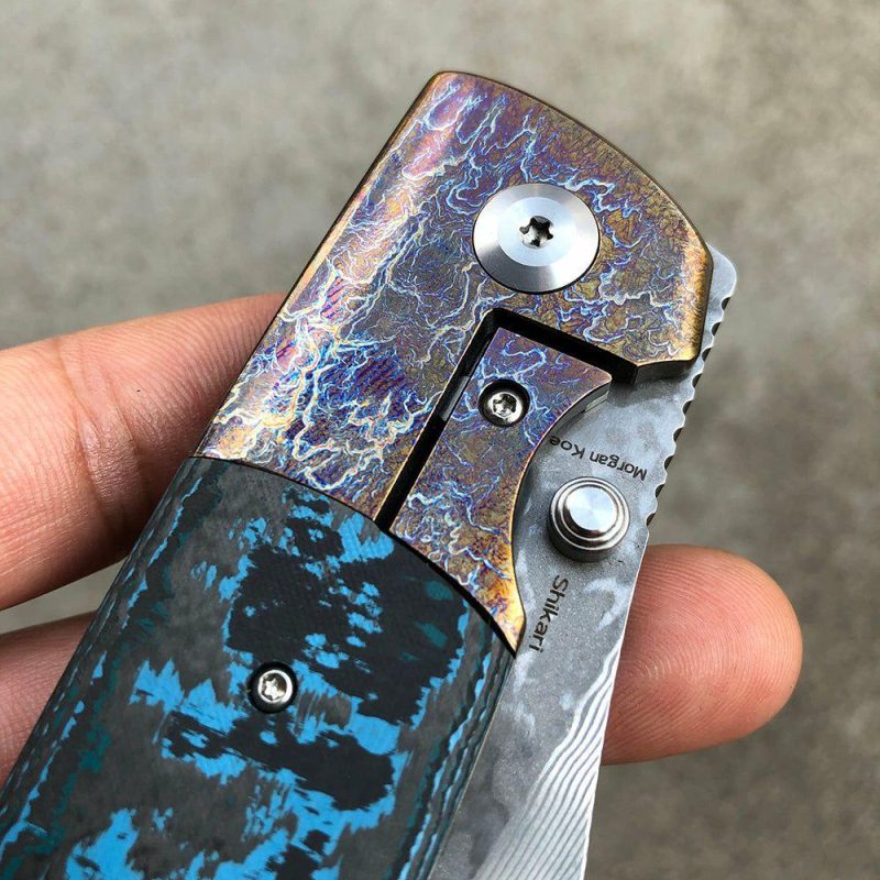 Shikari K1027A6 Damascus Blade Artic Storm Fat Carbon Handle with Timascus Bolster Morgan Koens Dessign Blue | Folding Pocket Knives