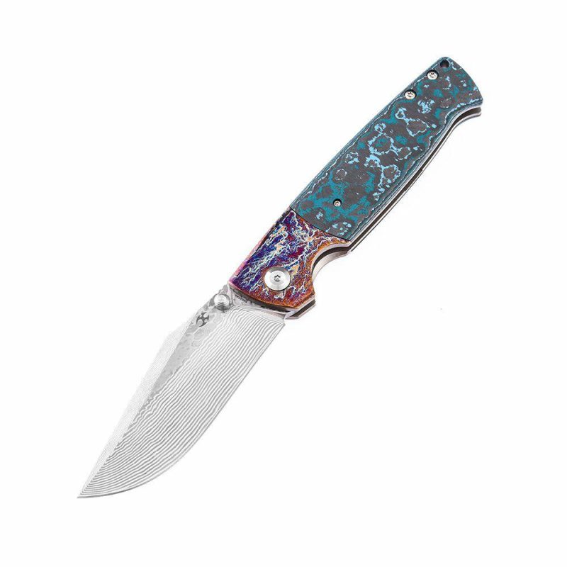 Shikari K1027A6 Damascus Blade Artic Storm Fat Carbon Handle with Timascus Bolster Morgan Koens Dessign Blue | Folding Pocket Knives