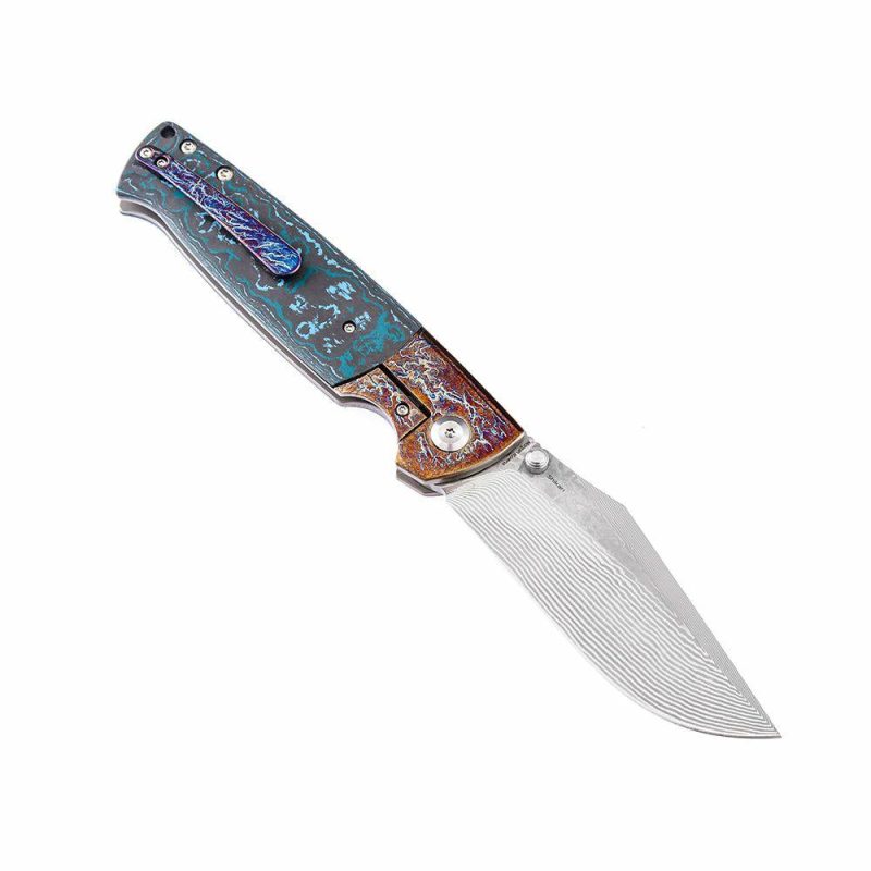 Shikari K1027A6 Damascus Blade Artic Storm Fat Carbon Handle with Timascus Bolster Morgan Koens Dessign Blue | Folding Pocket Knives