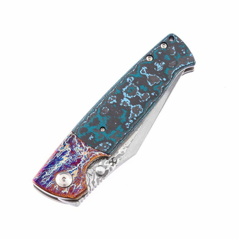 Shikari K1027A6 Damascus Blade Artic Storm Fat Carbon Handle with Timascus Bolster Morgan Koens Dessign Blue | Folding Pocket Knives