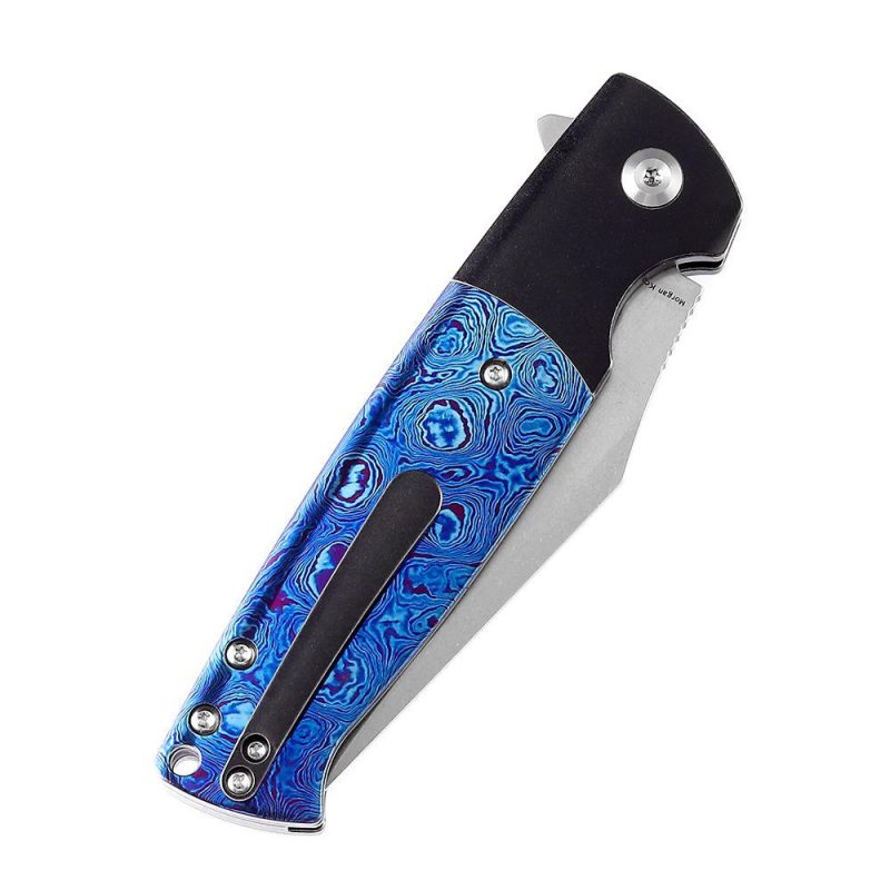 Shikari SBL Button Lock K2027M1 Stonewashed CPM-S35VN Blade Black Stonewashed Titanium +Timascus Handle with Morgan Koens Dessign | Folding Pocket Knives