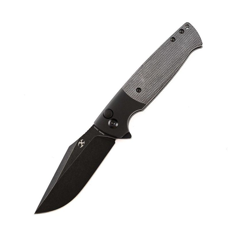 Shikari SBL Button Lock T2027B1 Black Stonewashed 154CM Blade Black Aluminum + Black Micarta Handle with Morgan Koens Dessign | Folding Pocket Knives