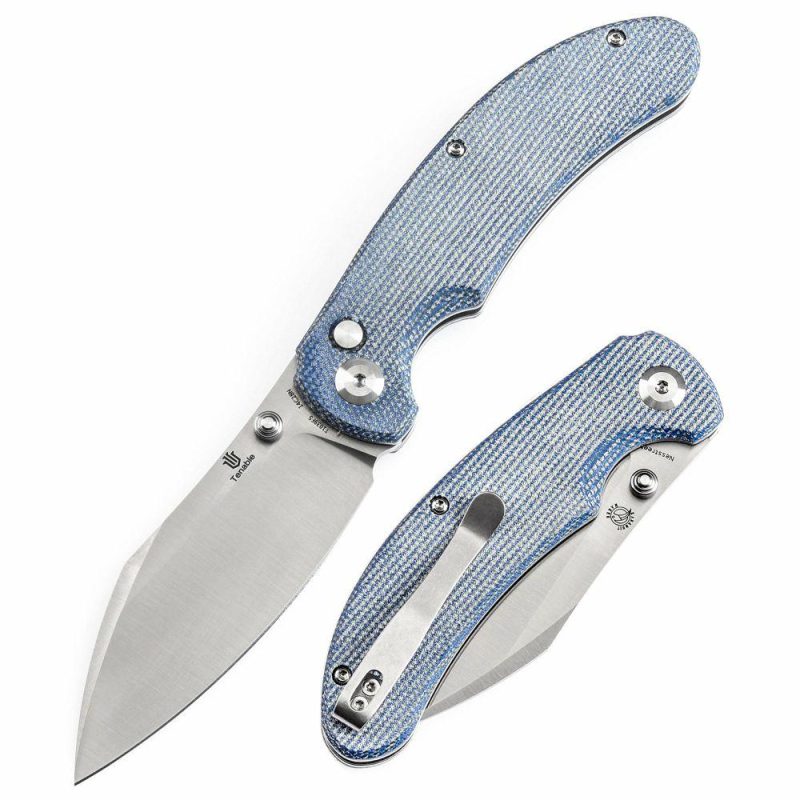 Tenable Nesstreet Folding Knife Blue Micarta Handle(3.58” Satin 14C28N Blade)Karambit Maker Design-T1039F5 Blue | Folding Pocket Knives