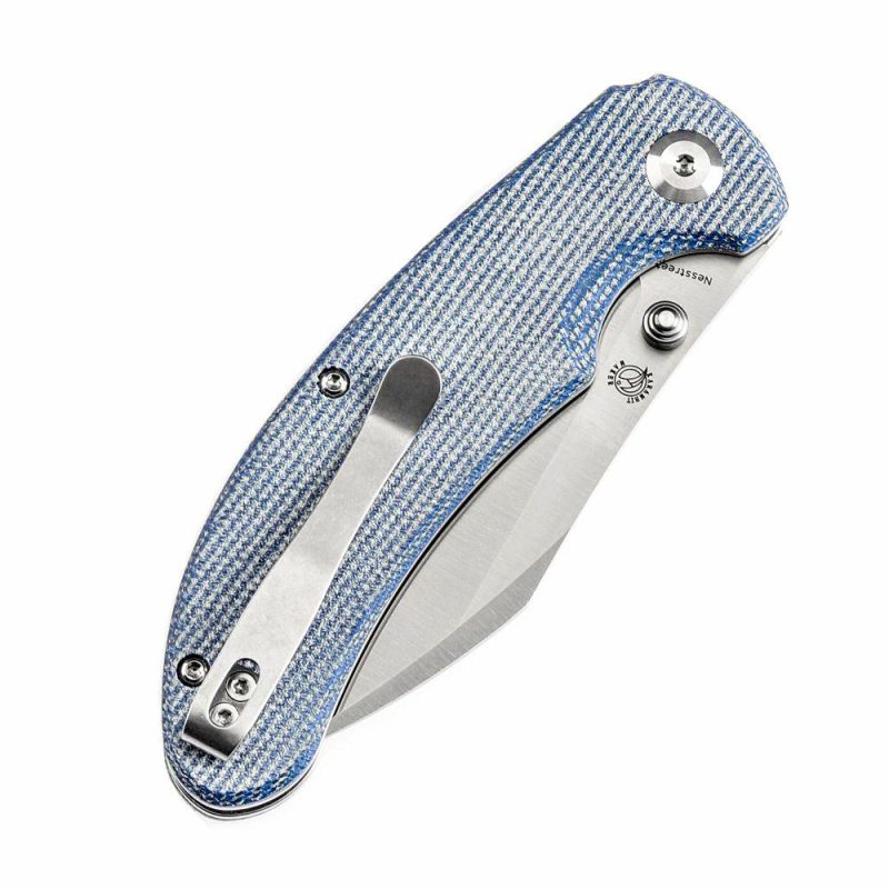 Tenable Nesstreet Folding Knife Blue Micarta Handle(3.58” Satin 14C28N Blade)Karambit Maker Design-T1039F5 Blue | Folding Pocket Knives