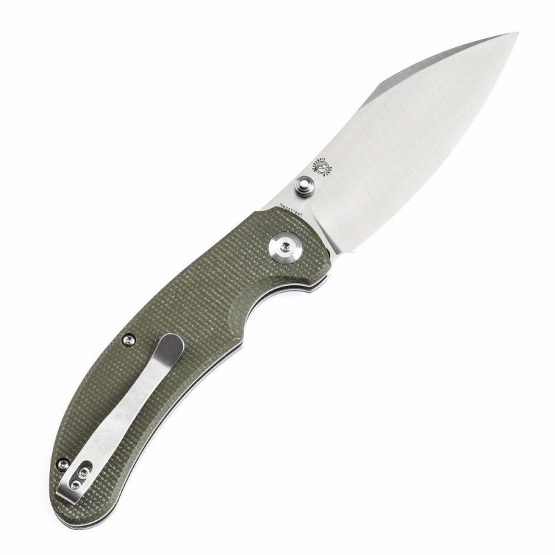 Tenable Nesstreet Folding Knife Green Micarta Handle(3.58” Satin 14C28N Blade)Karambit Maker Design-T1039F4 Green | Folding Pocket Knives