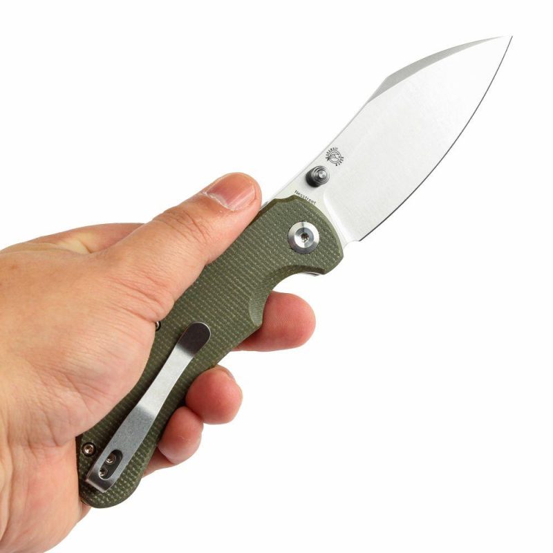 Tenable Nesstreet Folding Knife Green Micarta Handle(3.58” Satin 14C28N Blade)Karambit Maker Design-T1039F4 Green | Folding Pocket Knives