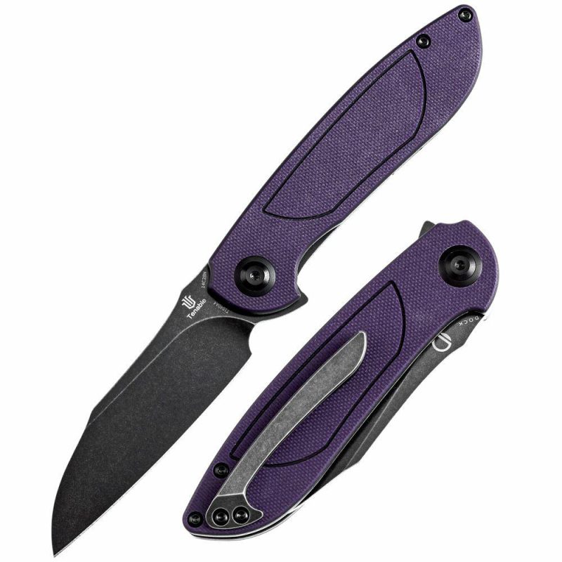 Tenable Prometheus Folding Knife Purple and Black G10 Handle(3.29” Blackwash 14C28N Blade)D.O.C.K. Design-T1040A4 Purple And Black | Folding Pocket Knives