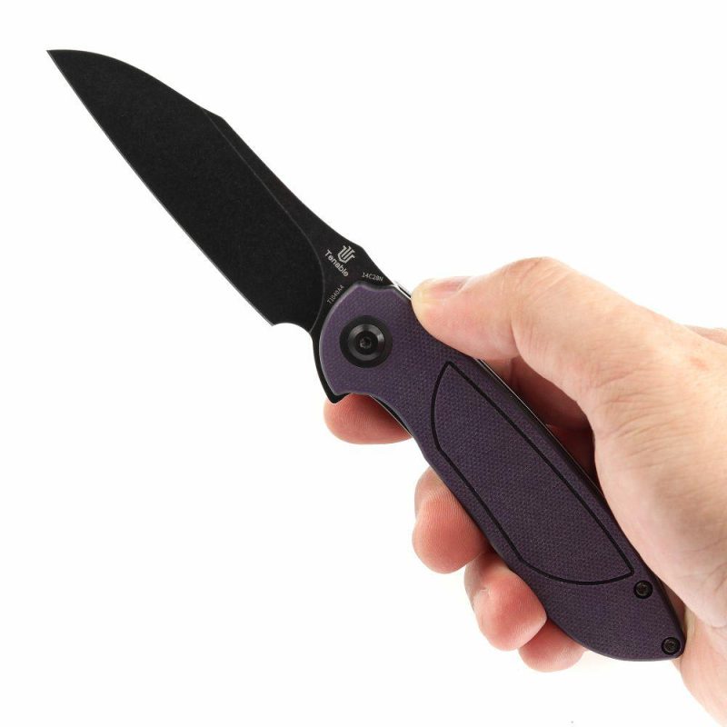 Tenable Prometheus Folding Knife Purple and Black G10 Handle(3.29” Blackwash 14C28N Blade)D.O.C.K. Design-T1040A4 Purple And Black | Folding Pocket Knives