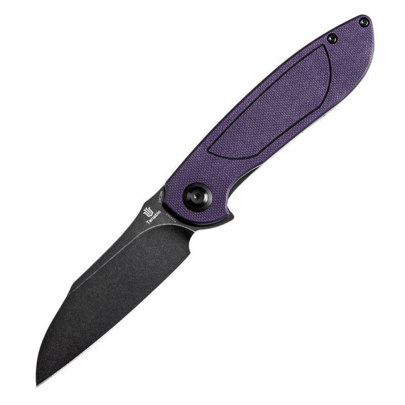 Tenable Prometheus Folding Knife Purple and Black G10 Handle(3.29” Blackwash 14C28N Blade)D.O.C.K. Design-T1040A4 Purple And Black | Folding Pocket Knives