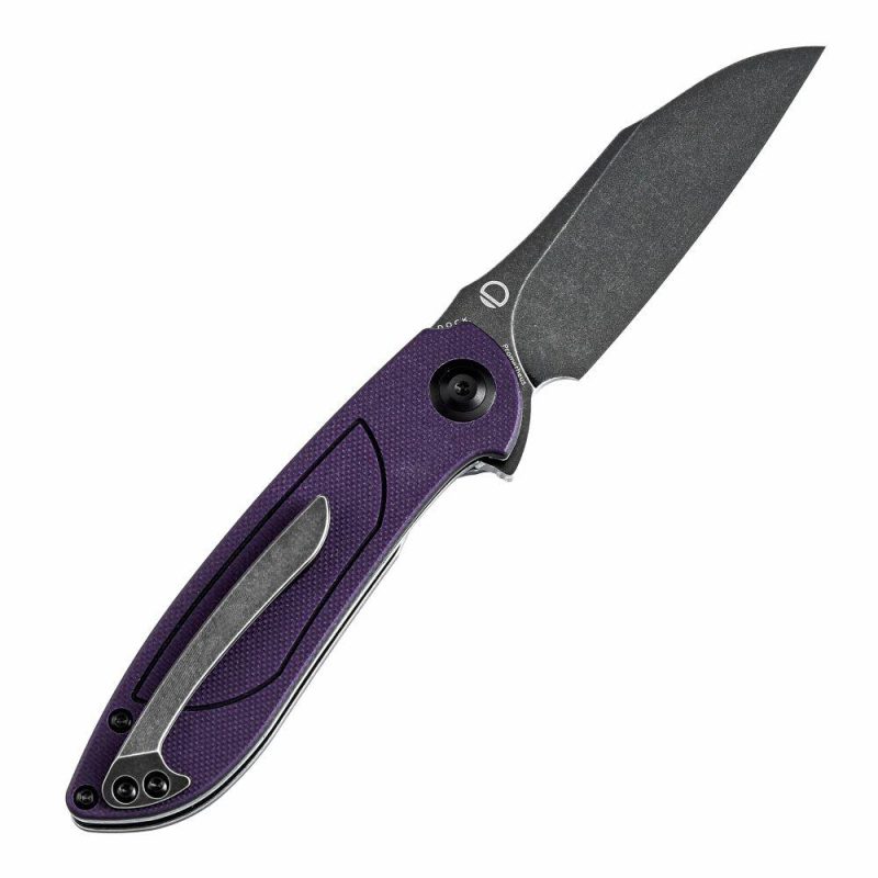 Tenable Prometheus Folding Knife Purple and Black G10 Handle(3.29” Blackwash 14C28N Blade)D.O.C.K. Design-T1040A4 Purple And Black | Folding Pocket Knives